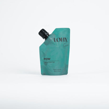Dark green refillable pouch of curly hair gel