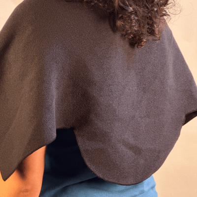 LOHY. Cold Shoulder Guard Neck Towel on Brunette woman